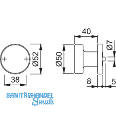 HOPPE Trknopf Flachform - auf Ros.,  52 fest u. Wechselstift, EdSt.matt