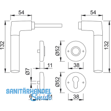 HOPPE Drckergt. BERGEN - auf Ros. BB, TS 39-47, Messing verchromt/Edst.-Eff.