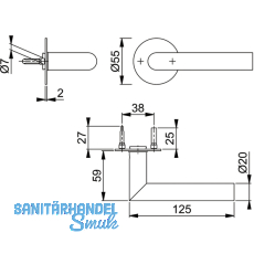 HOPPE Drcker AMSTERDAM auf runder Drckerrosette, TS35 - 45, Edelstahl matt