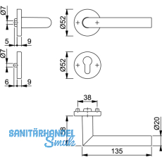 HOPPE Drckergt. AMSTERDAM - auf Ros. PZ, 37 - 47, silber eloxiert/Edelstahl
