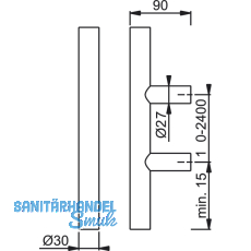 HOPPE Stangengriff E5011 - 600/400mm, Edst. matt