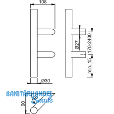 HOPPE Stangengriff E5012 - 600mm, Lochabstand 500mm, D 30mm, Edst. matt
