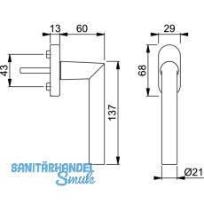 HOPPE Fenstergriff AMSTERDAM - verdeckt geschr., VK 7 x 37 mm, silber elox.