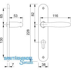 HOPPE Drckergt. ROISSY - auf LS BB90, TS35 - 54, Messing verchromt matt