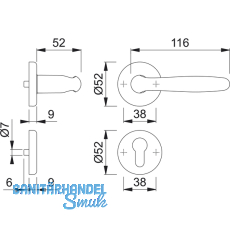 HOPPE Drckergt. ROISSY - auf Ros. BB, TS 39-47, Mess. satiniert/verchromt matt