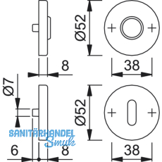HOPPE Zylinderrosette PZ,  52, Hhe 9, EdSt.matt