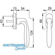 HOPPE Fenstergriff VERONA - verdeckt geschr., VK 7 x 35 mm, silber elox.