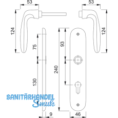 HOPPE Drckergt. VERONA - auf LS WC90, TS37 - 42, silber eloxiert