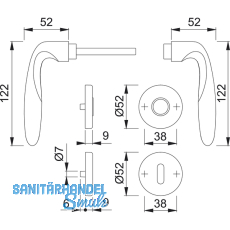HOPPE Drckergt. VERONA - auf Ros. PZ, TS 39 - 47, Messing verchromt matt