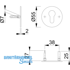 HOPPE Zylinderrosette flach mit Sttznocken rund PZ, Edelstahl