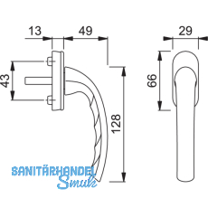 HOPPE Fenstergriff TOKYO - verdeckt geschr., VK 7 x 32 mm, m. Rast., silber elox
