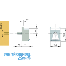 Glasbodentrger KUBIC zum Stecken, Bohr  3 mm, Zamak vernickelt grau