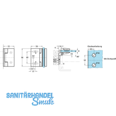 Duschtrband Bella, 90 Glas-Wand, m. Langloch, nach innen, verchromt poliert