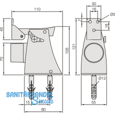 Torhalter mit Fanghaken und Puffer, Hhe 121 mm, silberfrbig