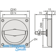Klappringmuschelgriff KWS 5016, 90 x 90 mm, VK 8 mm, silber eloxiert