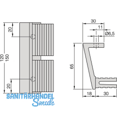 Konsole 65mm - fr Balkengriffe, Profil 120mm, Aluminium silber elox.