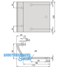 KWS Konsole I - 120mm fr bauseitige Griffplatten, Alu silber elox.