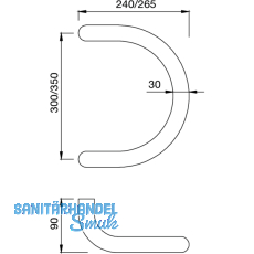 KWS Stangengriff Serie 84 - Halbkreis, 380mm, LA. 350mm,  30mm, Edst.