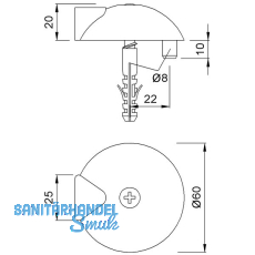 Bodentrpuffer - Bodenpl.  60 mm, Anschlagh. 17 mm, Edelstahl matt