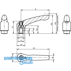 Kipp Klemmhebel mit Innengewinde M 8