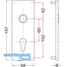 Kipptorschloss-Kurzschild, 58 x 157 mm, PZ 60 mm, silber eloxiert