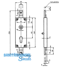 Kipptorschloss ungefedert, nach oben u. unten, Kasten 60x160 mm,verzinkt