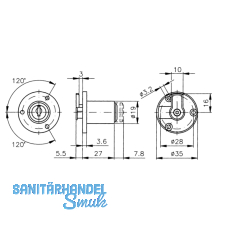 HEKNA 502 Zylinder Klappenschloss,  19 mm, L 27 mm, Zamak