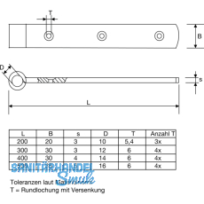 Langbnder mittig gerollt, o. Kegel, 300 x 30 x 3 mm, Edelstahl-Effekt