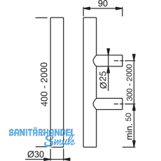 MARCHESI Stangengriff 4800 - gerade, 1500mm, LA. 1300mm,  30mm, Edst. matt