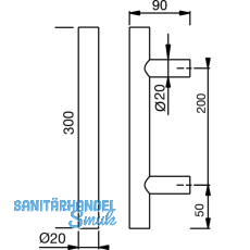 MARCHESI Stangengriff 4801 - gerade, 300mm, LA. 200mm, M6, Edst. matt