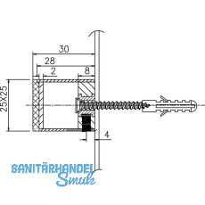 Bodentrpuffer - 25 x 25, Lnge 30 mm, Edelstahl matt