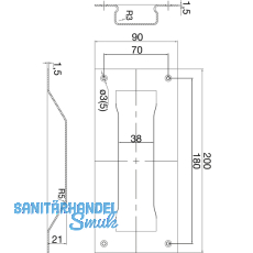 Schiebetrmuschel eckig, 90 x 200, f. Schrauben M5, Edelstahl matt