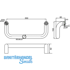 MARCHESI Stangengriff 4520 - gebogen, 382mm, LA. 350mm, M8, Edst. matt