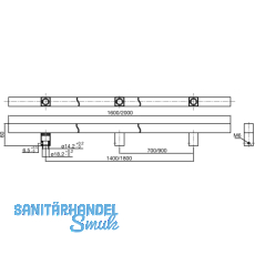 MARCHESI Stangengriff 4820 - 1600mm, LA. 1400mm, 25 x 25mm, Edst. rostfrei