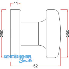 MARCHESI Trknopf Flachform - auf Ros. 50, fest drehbar, 50x11, Edst. matt
