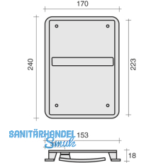 Turnhallenmuschel, 170 x 240 mm, links, PZ 72 mm, VK 9 mm, Edelstahl matt