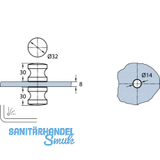 Duschtrknopf DTKL 10, beidseitig, 32 mm, Messing verchromt poliert