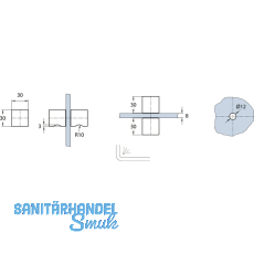 Duschtrknopf DTKL 20, beidseitig, 30 x 30 x 30 mm, Messing verchromt poliert