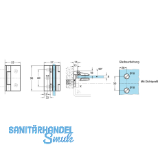 Duschtrband Bella, 90 Glas-Wand, m. Langloch, nach auen, verchromt poliert