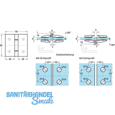 Duschtrband Bella, 180 Glas-Glas, beidseitig, Messing verchromt poliert