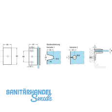 Winkelverbinder Bella, 90 Glas-Wand m. Langloch, Messing verchr. pol.(81080.31)