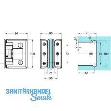 Pendeltrbeschlag Chalet-PT Glas-Wand m. Feststell. 90, Edelstahl-Effekt