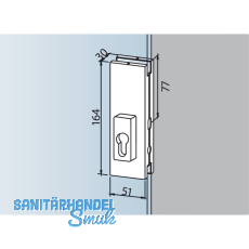 Mittelschloss US 20, PZ- vorgerichtet, Glasstrke 10 mm, Edelstahl (03.215)