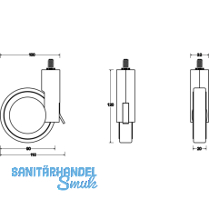 Designrolle Rotola mit Bremse, Gewindestift M 10 x 15 mm, silberfarbig/schwarz