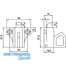 Oberlichtschnapper m. Hebelzug und Falle aus Nylon, silber eloxiert
