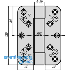 Objektband VN 2929 f. stumpf einsch. Tren, Bandhhe 120 mm, vernickelt matt