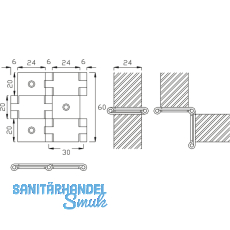 Paravantscharnier 60x26 mm, Holzstrke 20 mm, Messing poliert