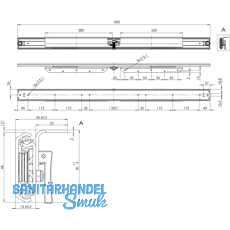Ausziehtischfhrung BASIC SYNCHRON mit Bremse,Auszugslnge 1120 mm,verzinkt