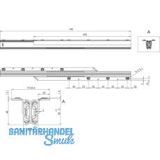 Ausziehtischfhrung CLASSIC, Auszugslnge 1780 mm, 90 kg, Stahl verzinkt