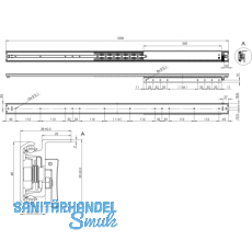 Ausziehtischfhrung TOPSLIDE, Auszugsweg 620 mm, Lnge 1000 mm, Stahl/Aluminium
